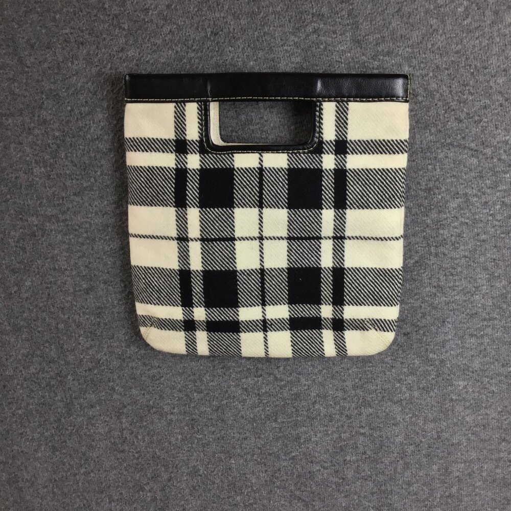 Y2K Banana Republic Wool Blend‎ Leather Trim Purse Handbag Buffalo Plaid